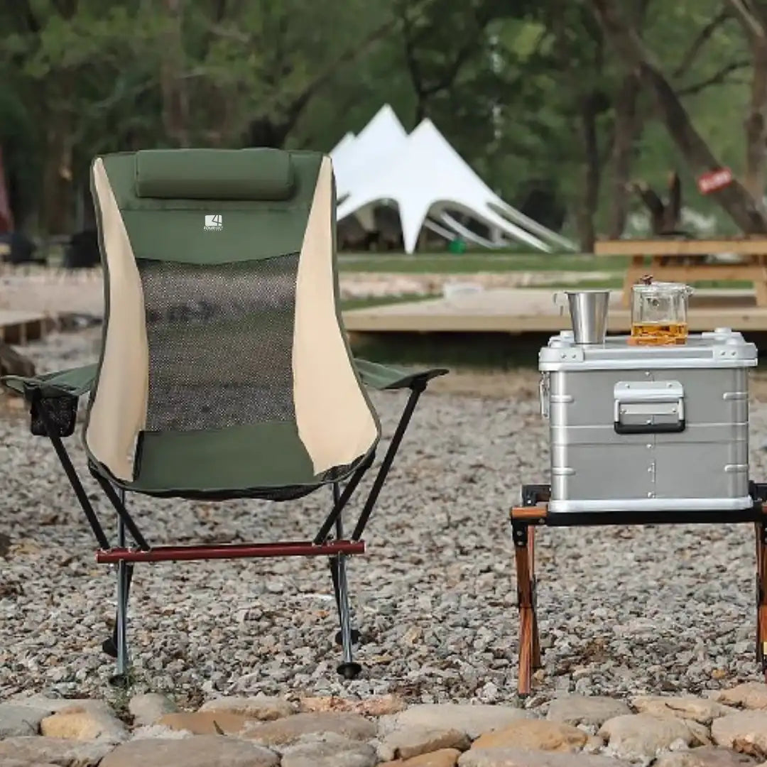 New High Back Camping Armchair with Cup Holder & Headrest