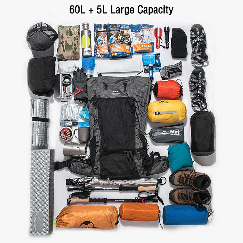ExplorePro Adventure 60 + 5L: mochila de caminhada de grande capacidade com design ergonômico e recursos à prova d'água