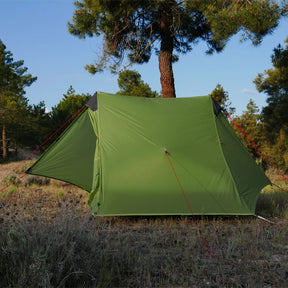 Barraca de acampamento sem haste ultraleve para 2 pessoas e 3 estações - 15D Silnylon Khaki