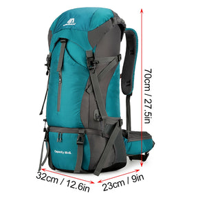 70L Camping Backpack With Rain Cover Outdoor Hiking and Travel.